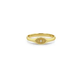 14k Diamond Evil Eye Oval Signet Ring