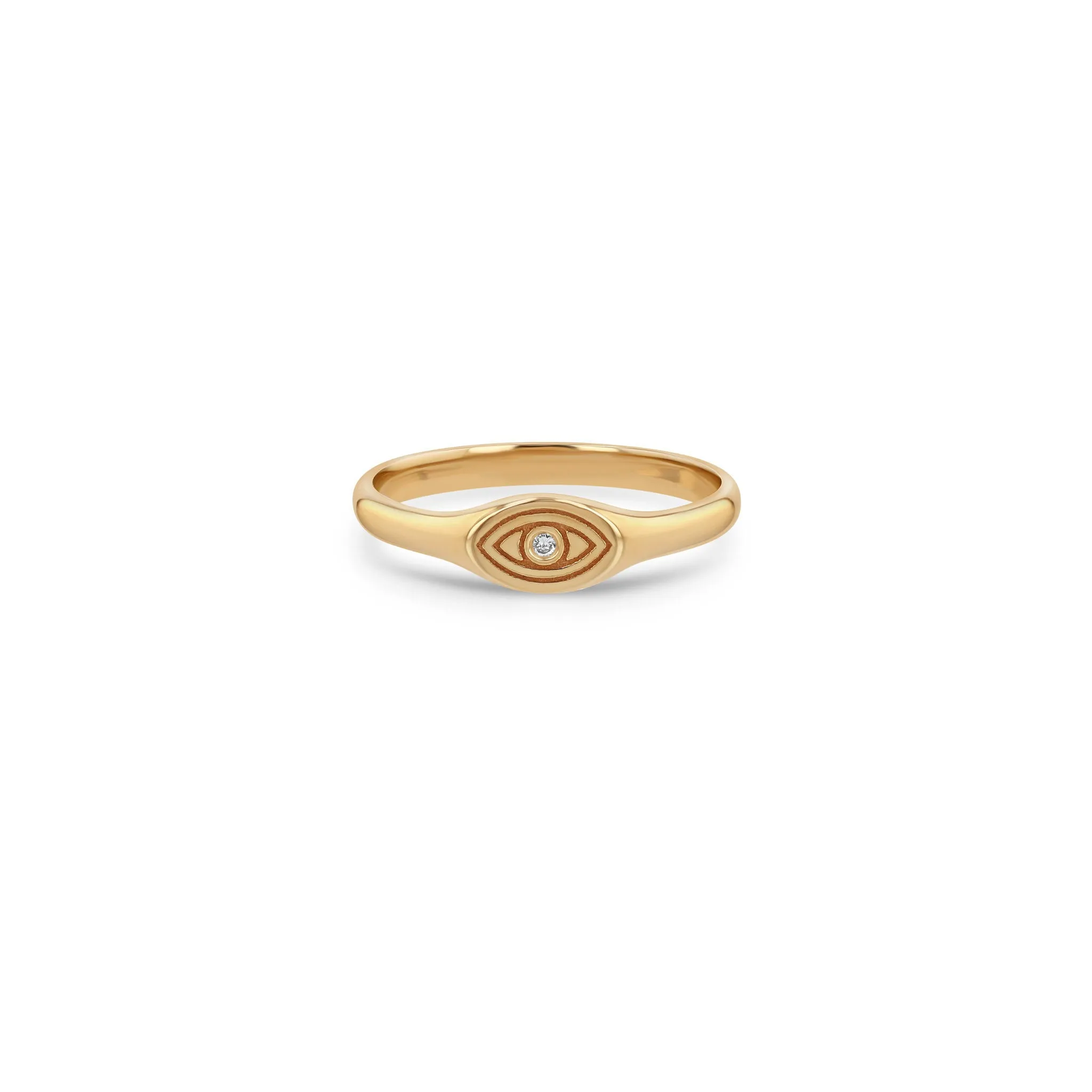 14k Diamond Evil Eye Oval Signet Ring