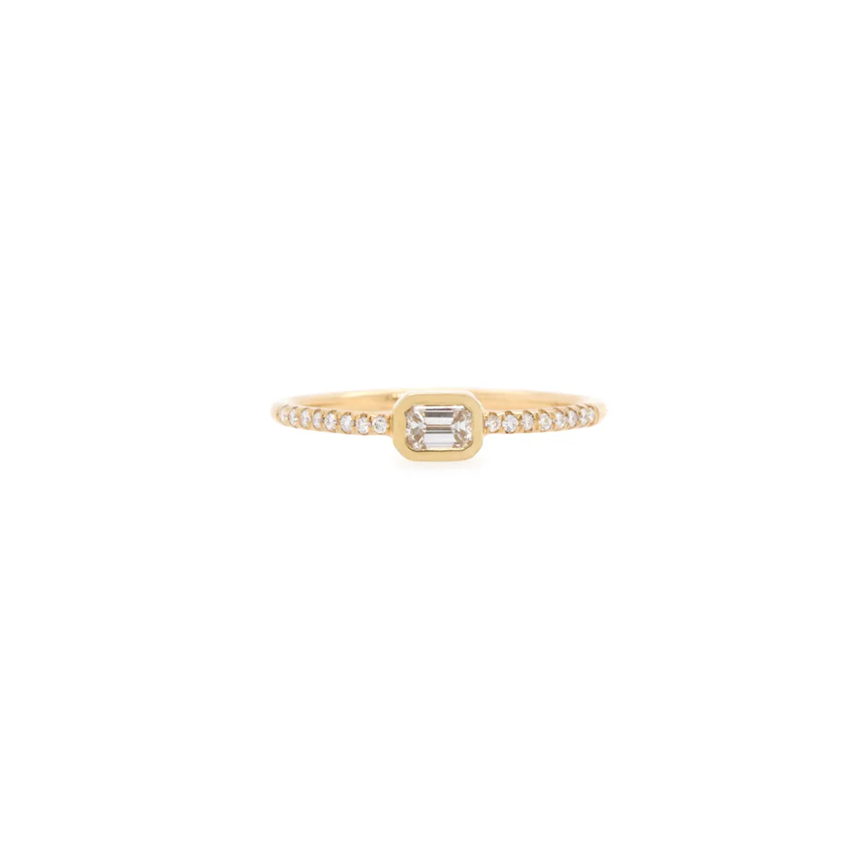 14k Emerald Cut Diamond Bezel Pavé Diamond Band Ring