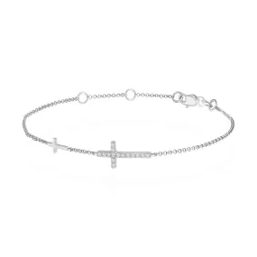 14K White Gold Diamond Cross Bracelet