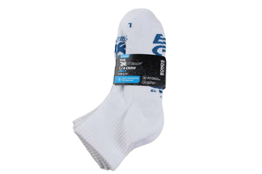 15 Pairs X Bonds Mens X-Temp Quarter Crew Socks White As8