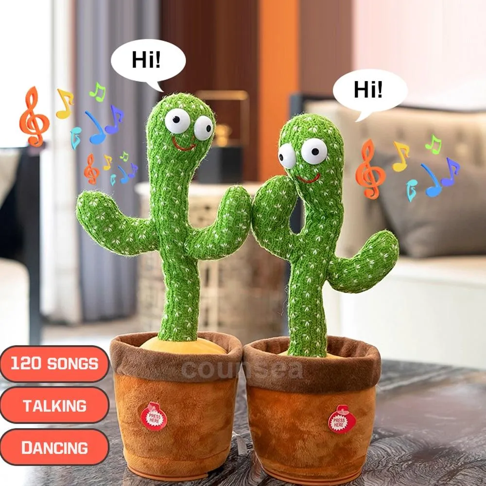 2PCS 120 Songs USB Dancing cactus Dancer Speaker Repeat Say Talk talking Baby Stuffed Plush plushie Toy children's toys for girl