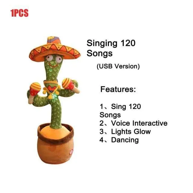 2PCS 120 Songs USB Dancing cactus Dancer Speaker Repeat Say Talk talking Baby Stuffed Plush plushie Toy children's toys for girl