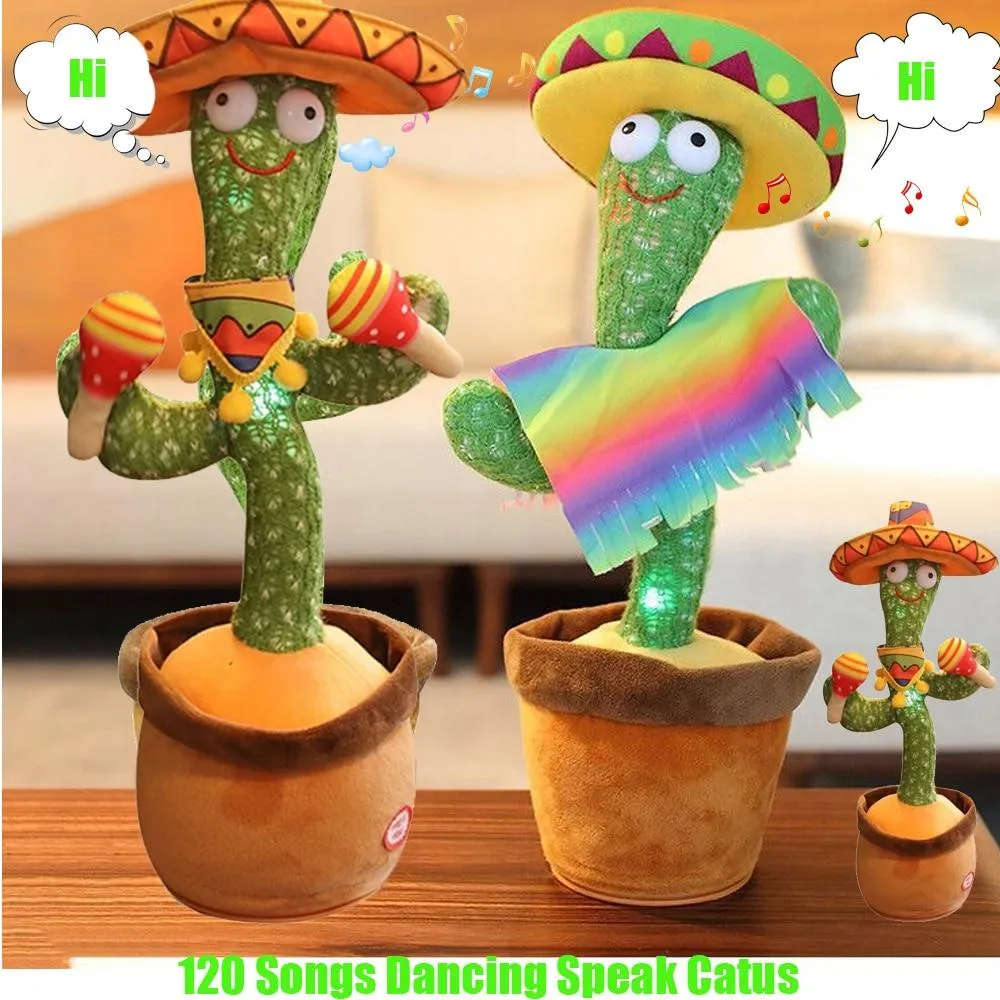 2PCS 120 Songs USB Dancing cactus Dancer Speaker Repeat Say Talk talking Baby Stuffed Plush plushie Toy children's toys for girl