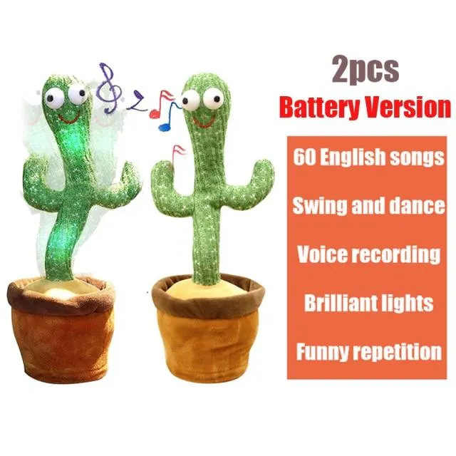 2PCS 120 Songs USB Dancing cactus Dancer Speaker Repeat Say Talk talking Baby Stuffed Plush plushie Toy children's toys for girl