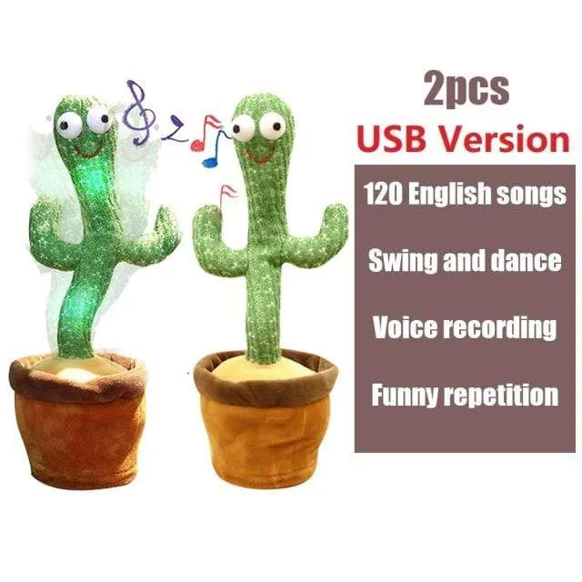 2PCS 120 Songs USB Dancing cactus Dancer Speaker Repeat Say Talk talking Baby Stuffed Plush plushie Toy children's toys for girl