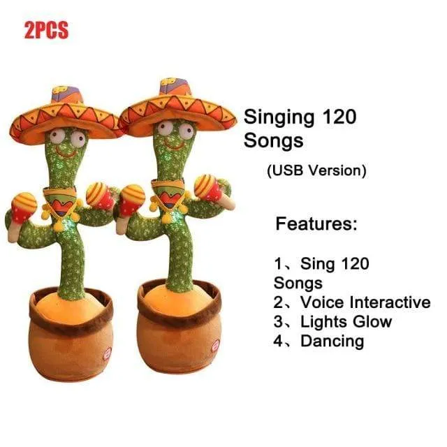 2PCS 120 Songs USB Dancing cactus Dancer Speaker Repeat Say Talk talking Baby Stuffed Plush plushie Toy children's toys for girl