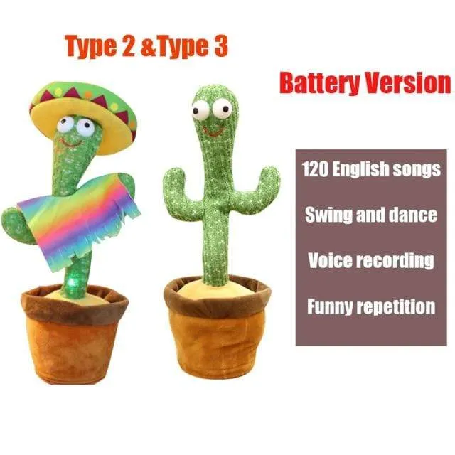 2PCS 120 Songs USB Dancing cactus Dancer Speaker Repeat Say Talk talking Baby Stuffed Plush plushie Toy children's toys for girl