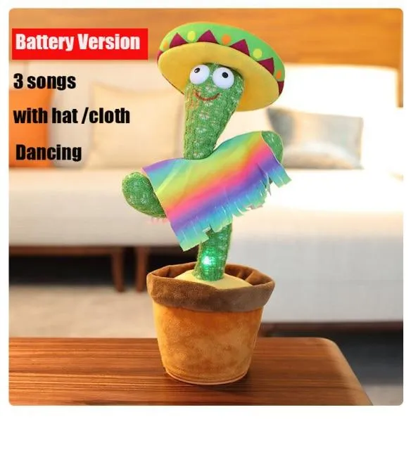 2PCS 120 Songs USB Dancing cactus Dancer Speaker Repeat Say Talk talking Baby Stuffed Plush plushie Toy children's toys for girl