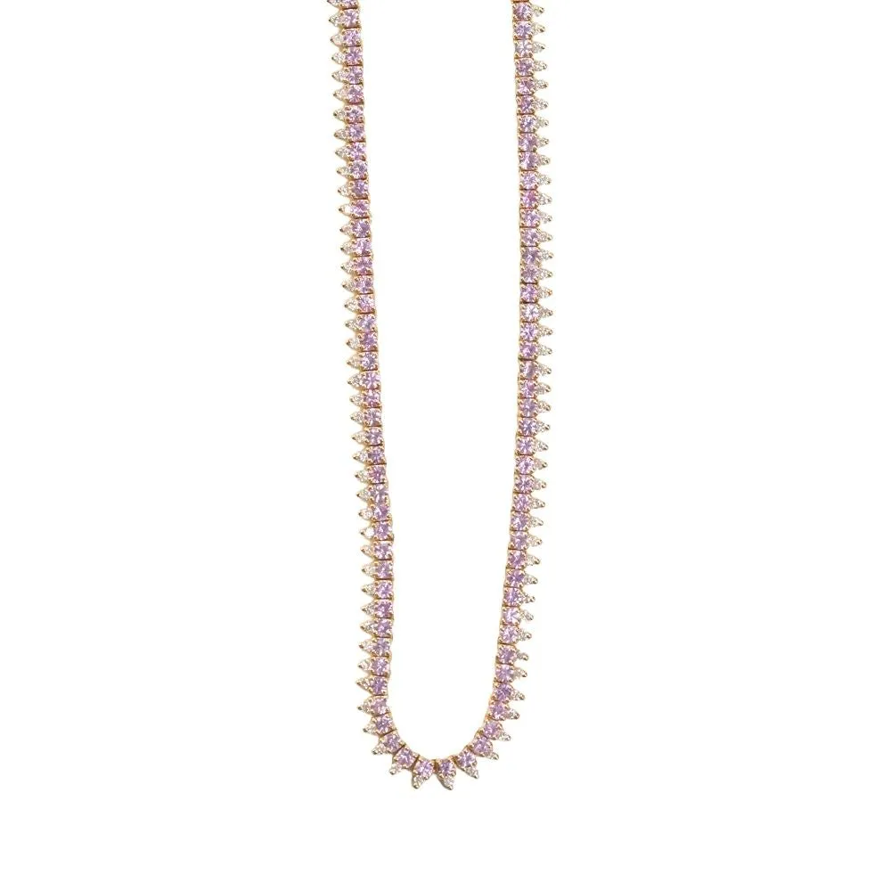 3ctw Pink Sapphire and Diamond Collar Tennis Necklace in 14k Yellow Gold