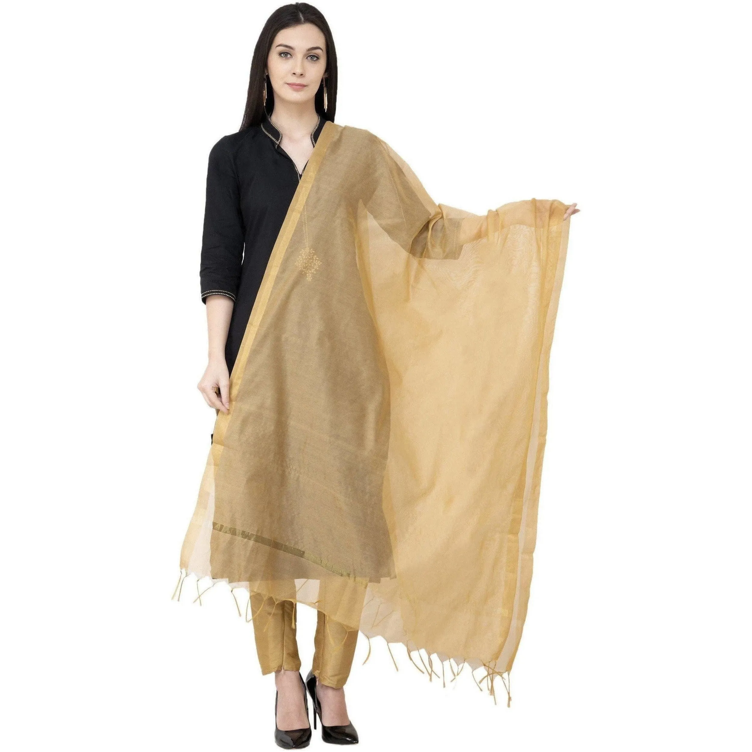 A R Silk Chanderi Piping Regular Dupatta Golden Color Dupatta or Chunni