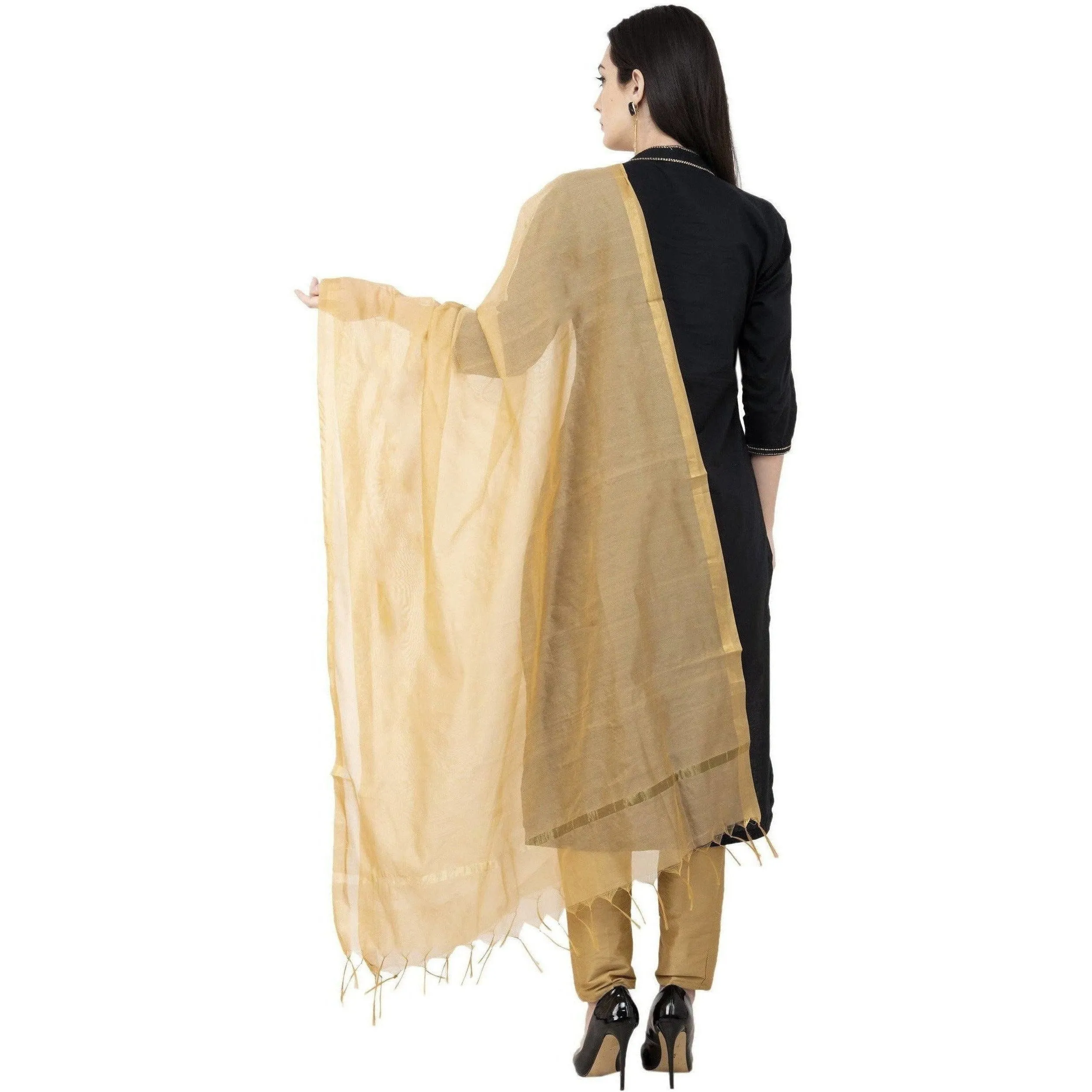 A R Silk Chanderi Piping Regular Dupatta Golden Color Dupatta or Chunni