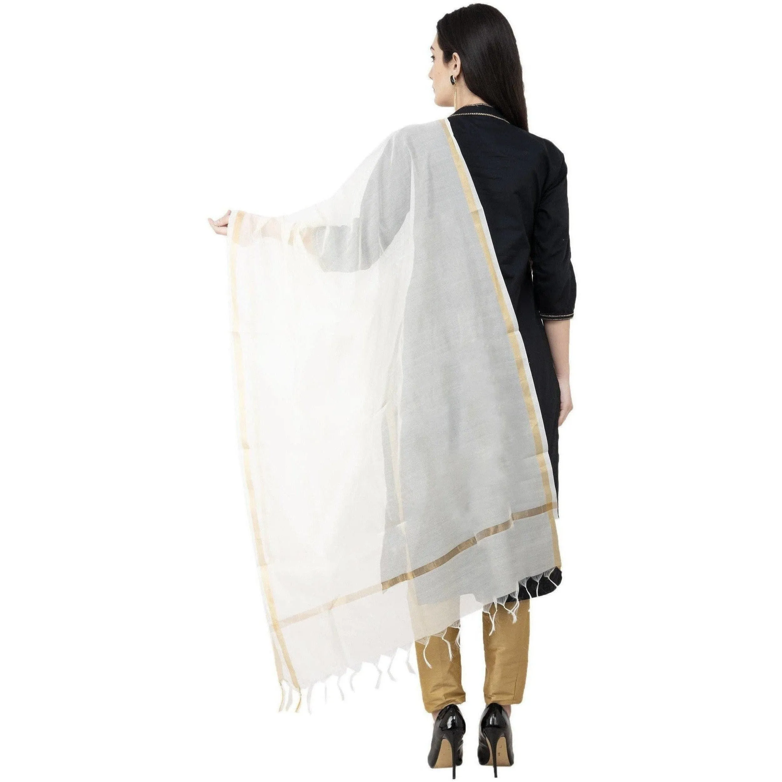 A R Silk Chanderi Piping Regular Dupatta off White Color Dupatta or Chunni