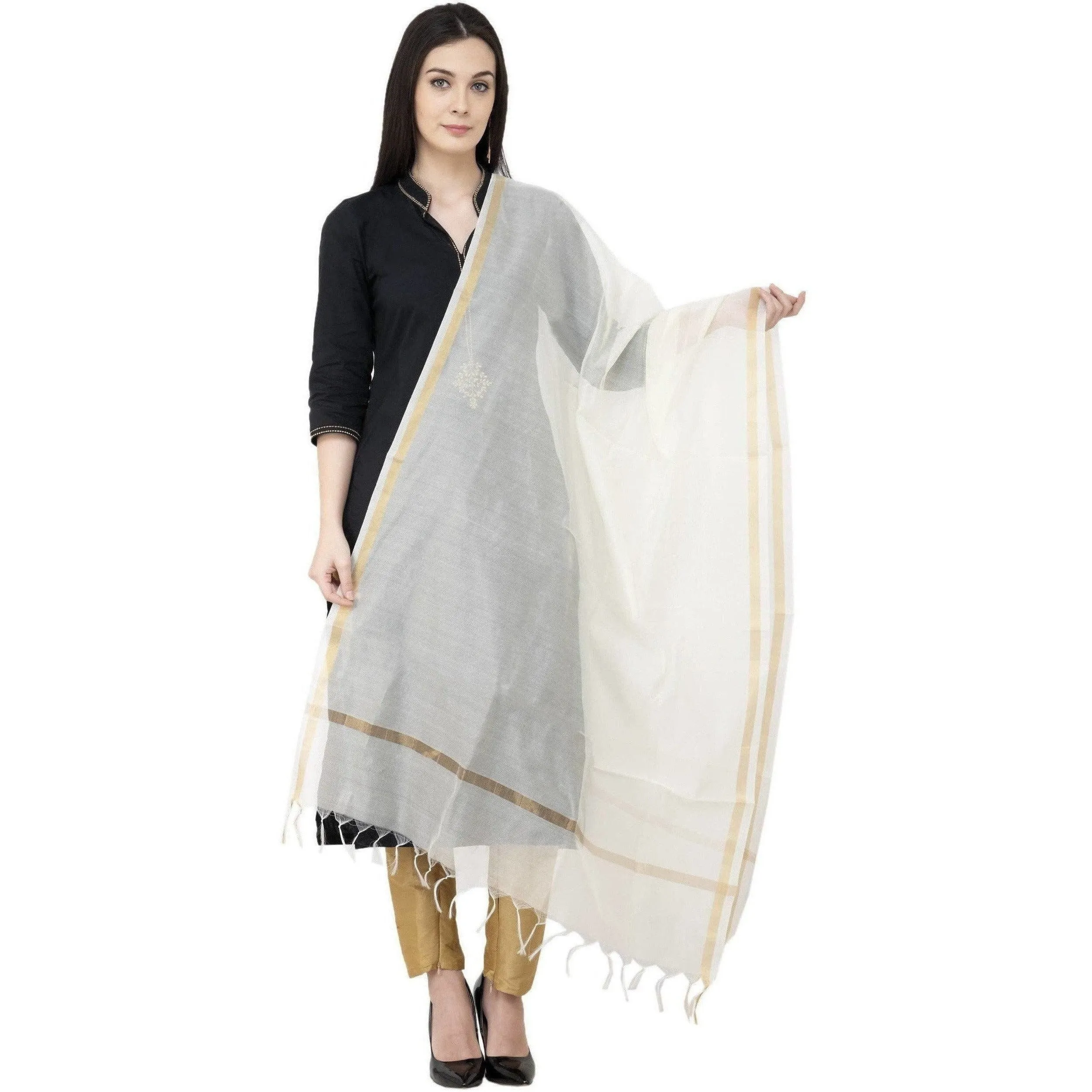 A R Silk Chanderi Piping Regular Dupatta off White Color Dupatta or Chunni