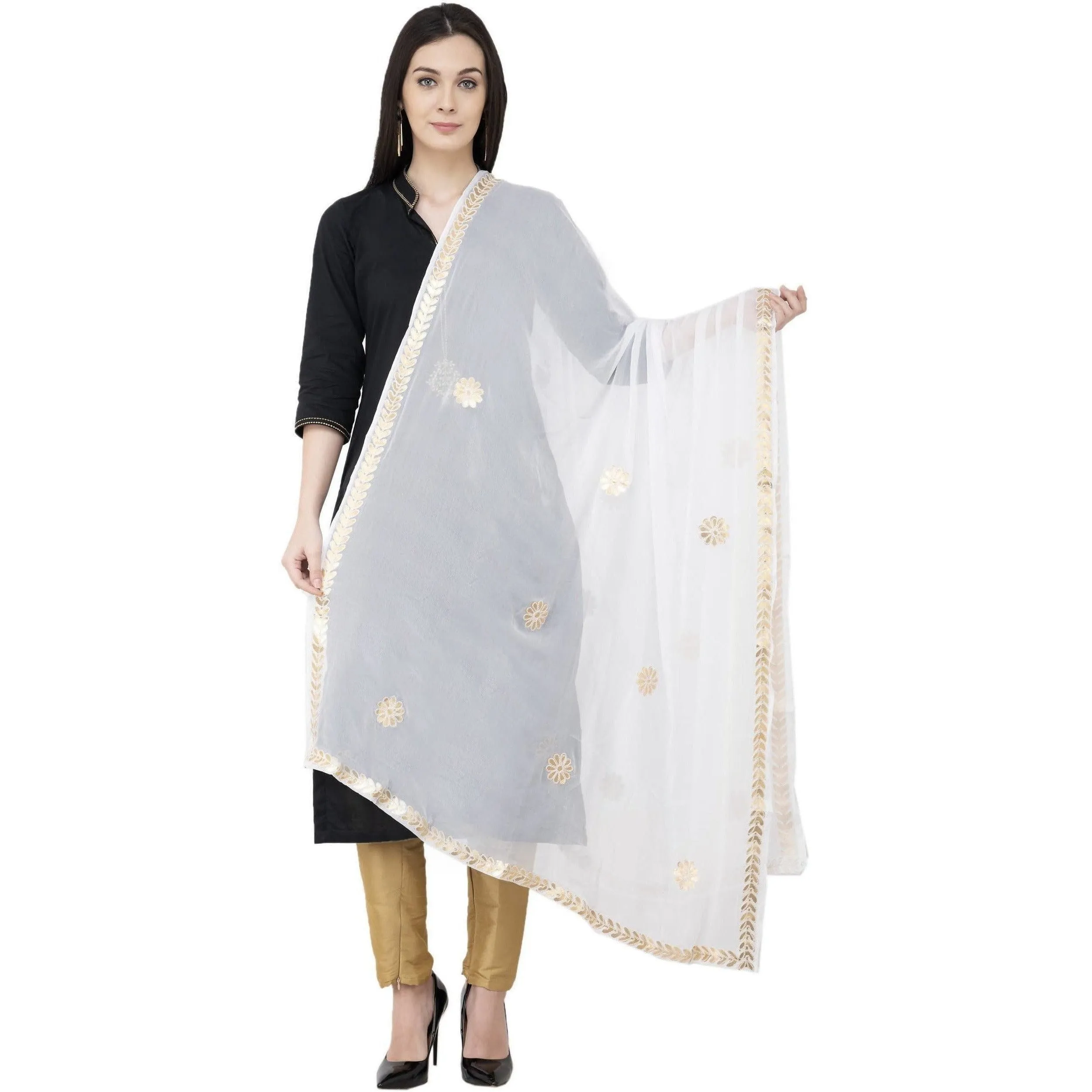 A R Silk Chiffon Gota Patti Fancy Dupatta White Color Dupatta or Chunni