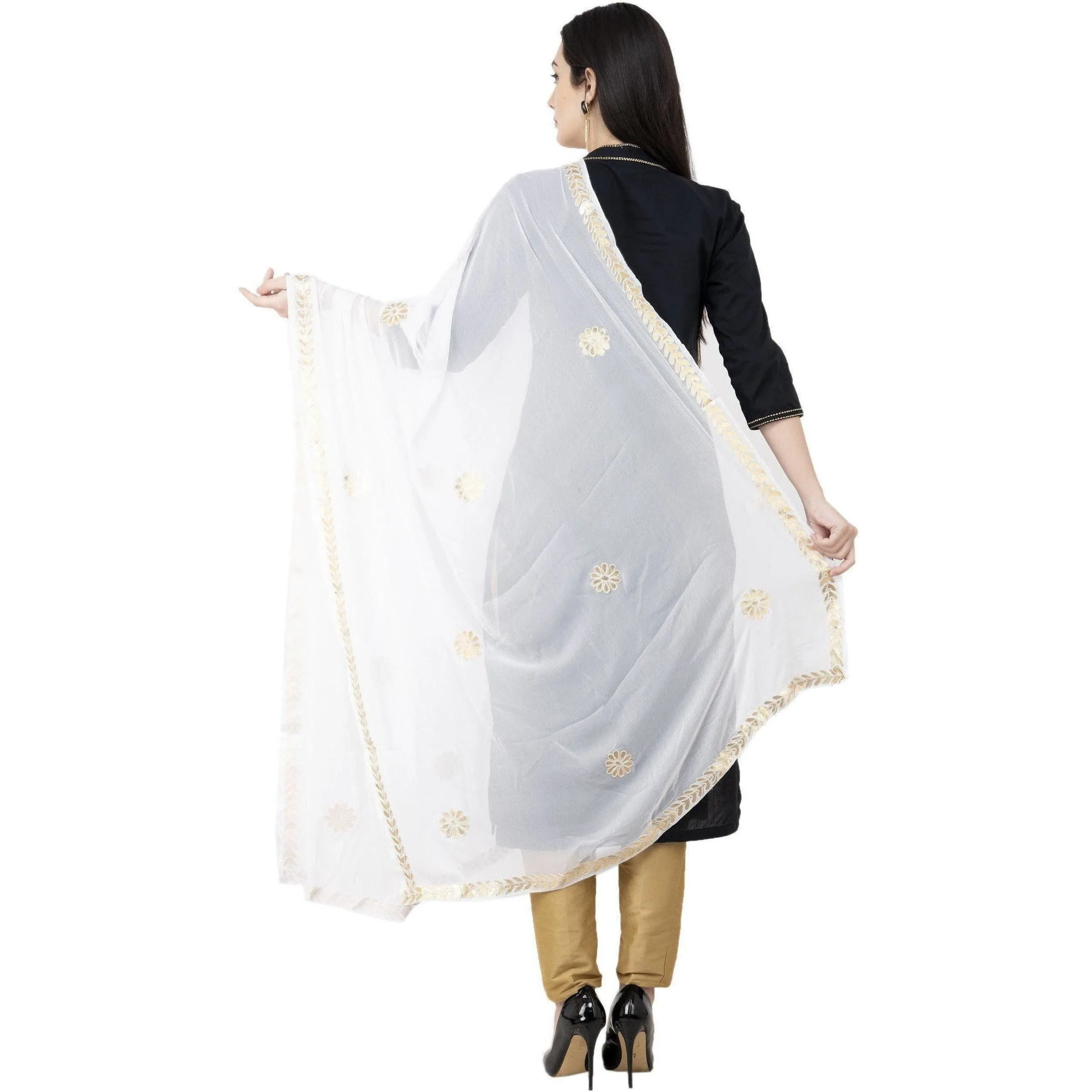 A R Silk Chiffon Gota Patti Fancy Dupatta White Color Dupatta or Chunni