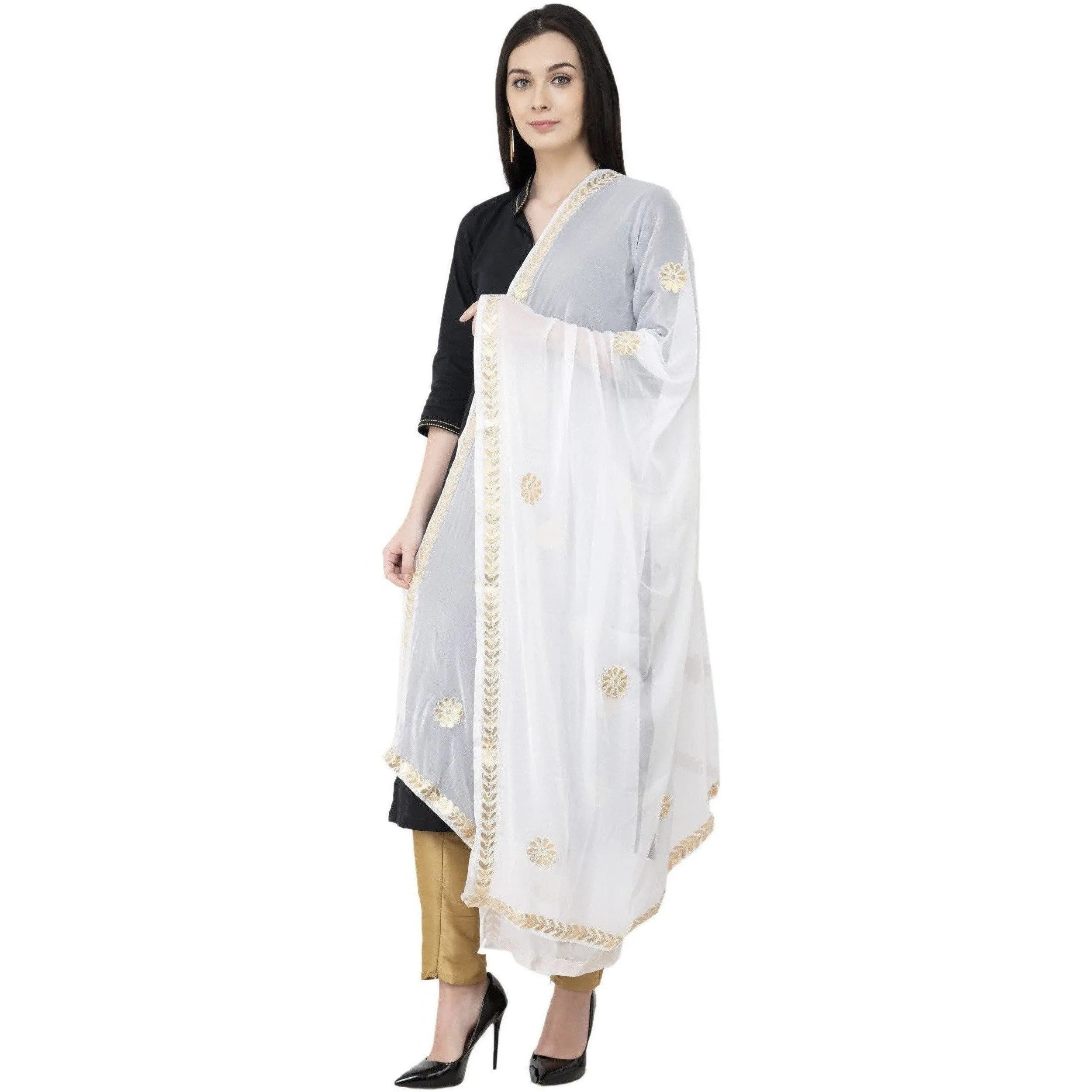 A R Silk Chiffon Gota Patti Fancy Dupatta White Color Dupatta or Chunni