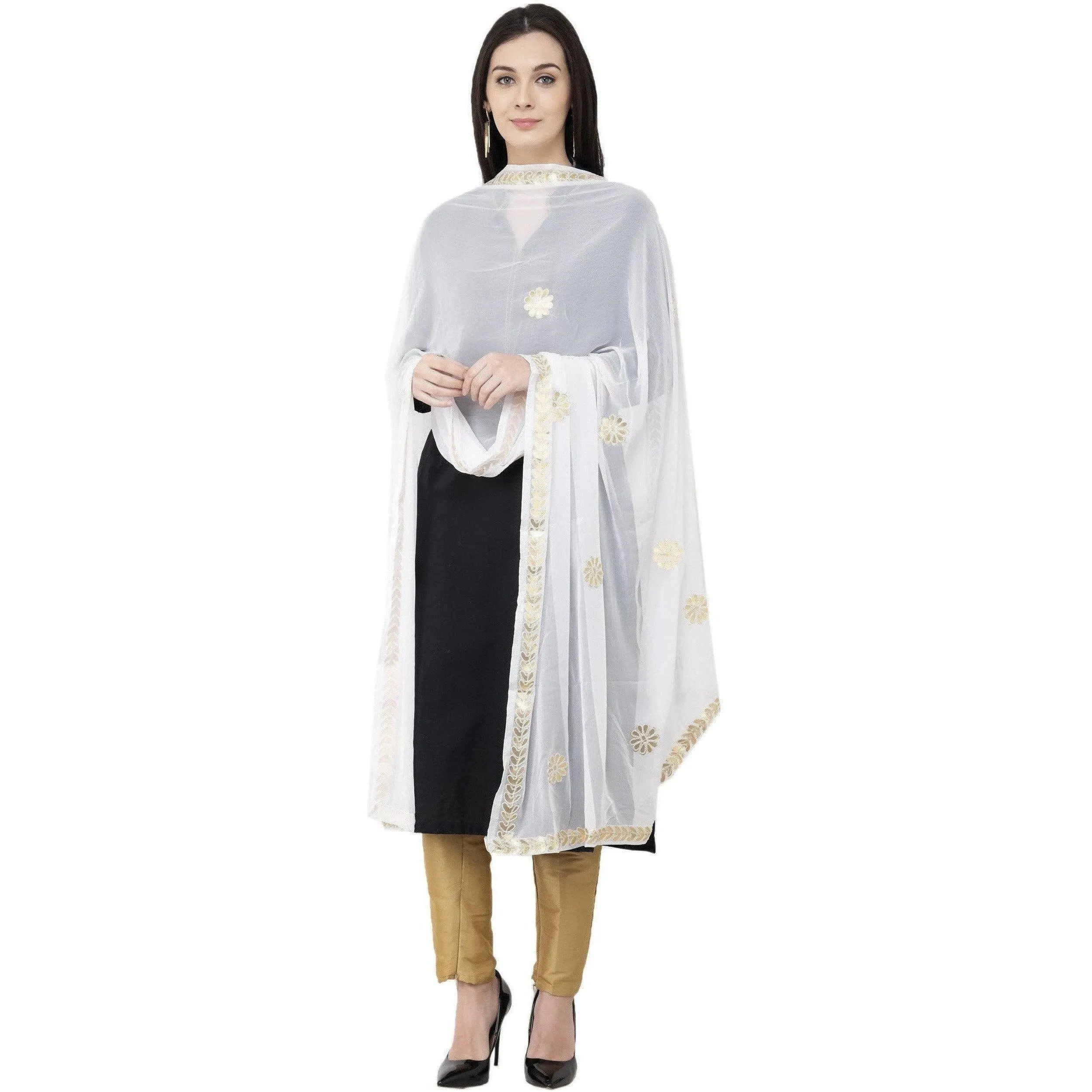 A R Silk Chiffon Gota Patti Fancy Dupatta White Color Dupatta or Chunni