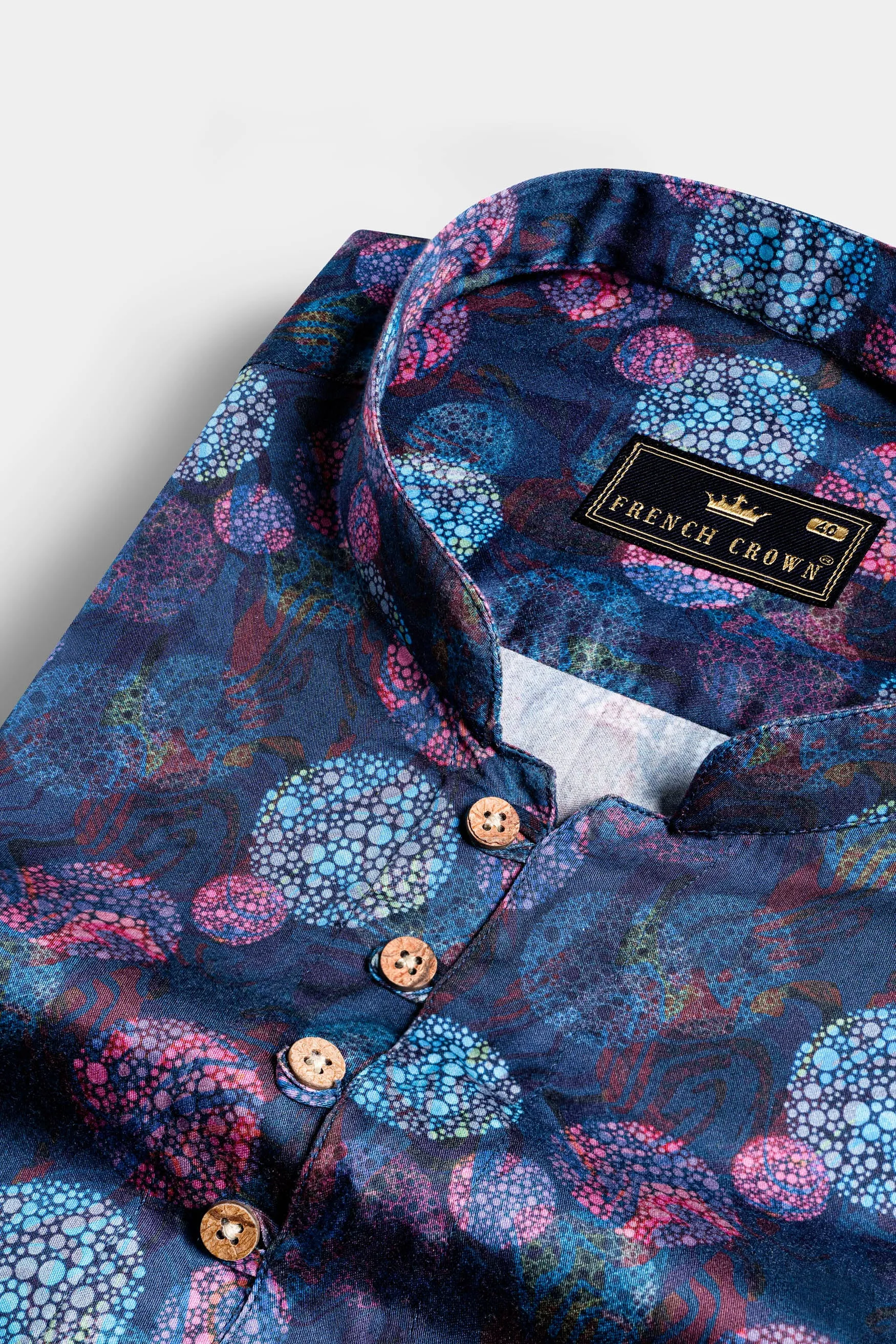 Admiral Blue with Rouge Pink Multicolour Abstract Printed Subtle Sheen Super Soft Premium Cotton Kurta Shirt