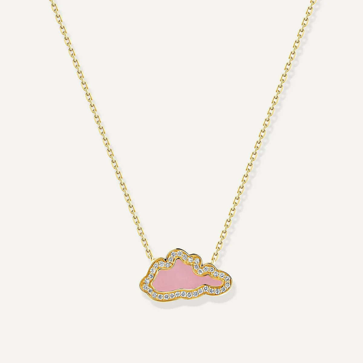 Allusia Love Pink Enamel 18K Gold Necklace w. Diamonds