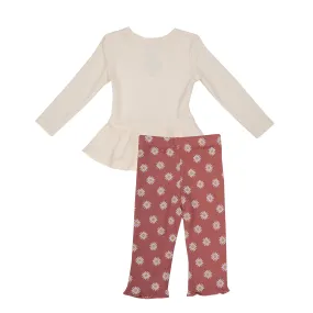 Angel Dear - Daisy Dot Peplum Top And Flare Pant Set