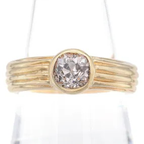 Antique 14K Yellow Gold 1.07 Ct Old Euro Champagne Diamond Grooved Ring Size8.25