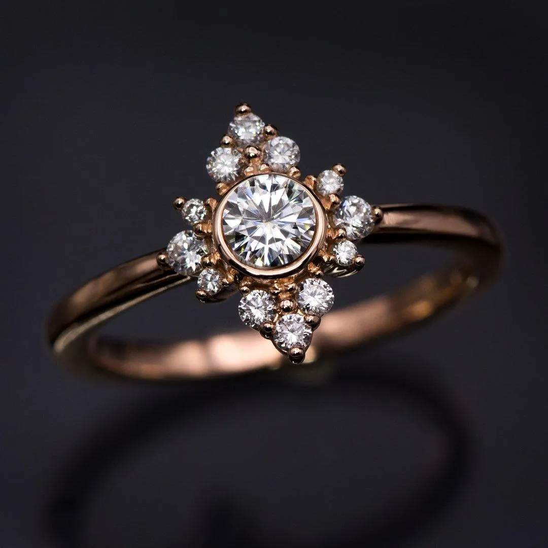 Ava Ring - Moissanite, Diamond or White Sapphire Halo Engagement Ring