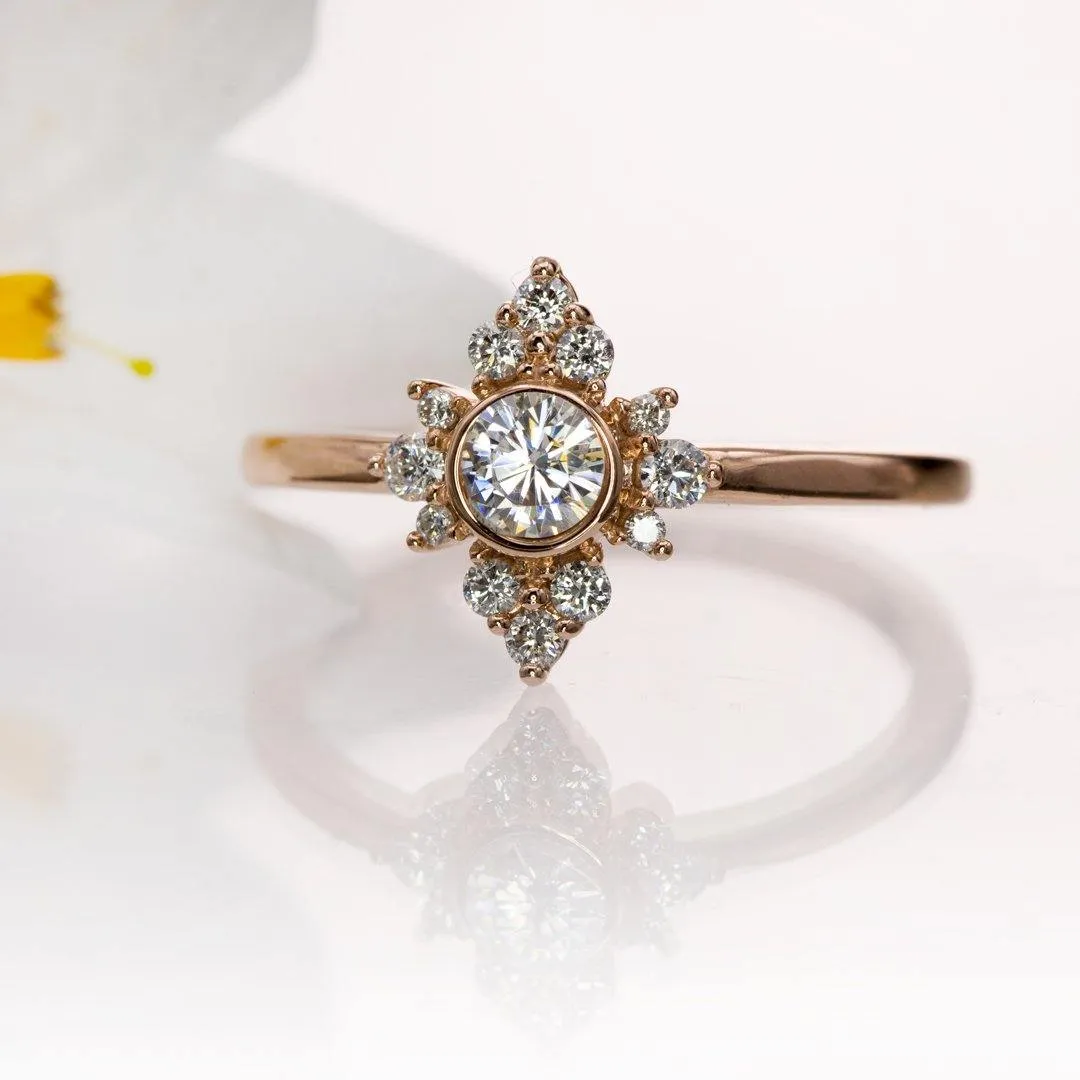 Ava Ring - Moissanite, Diamond or White Sapphire Halo Engagement Ring