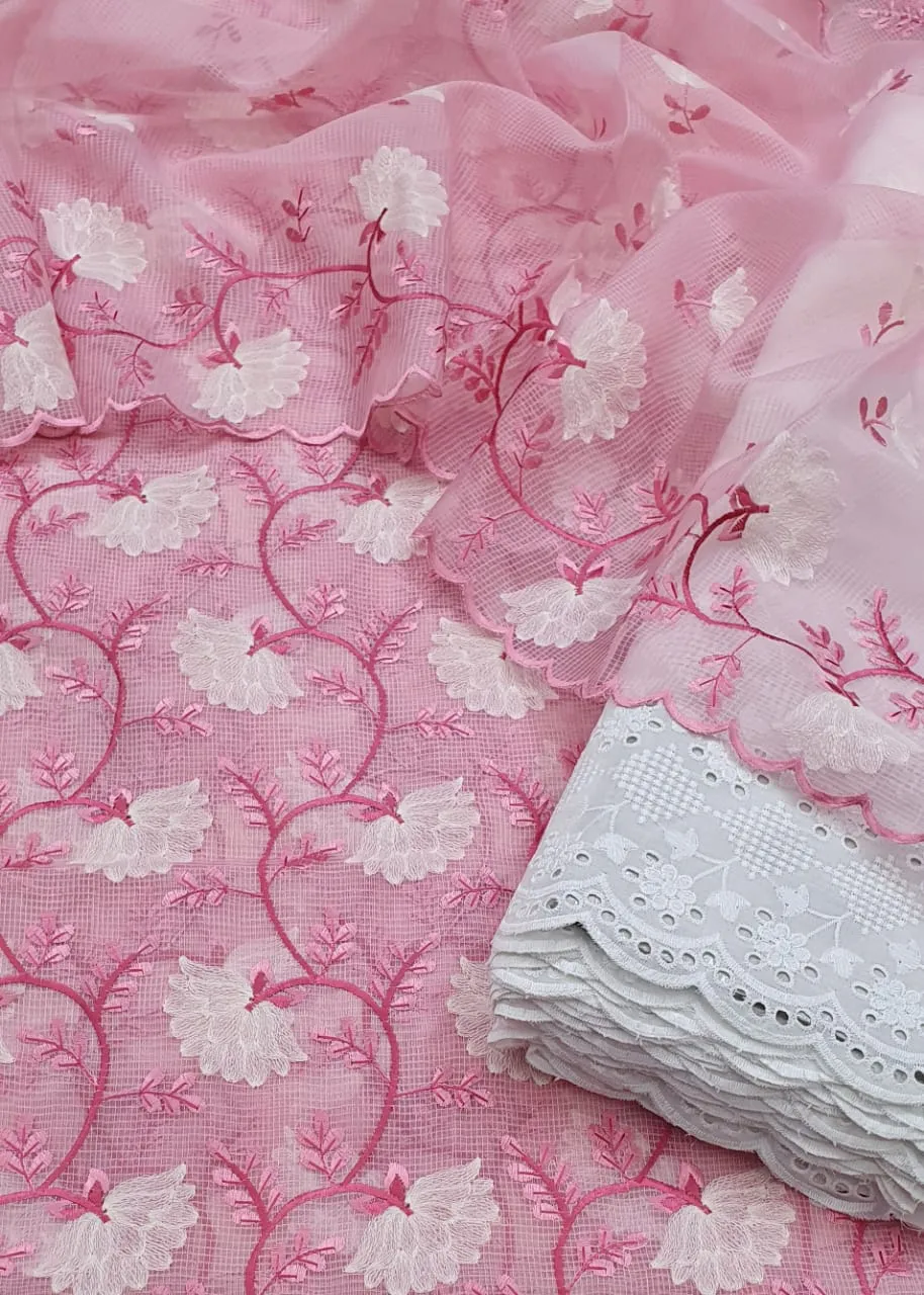 Baby Pink Kota Doriya Embroidery Work Suit