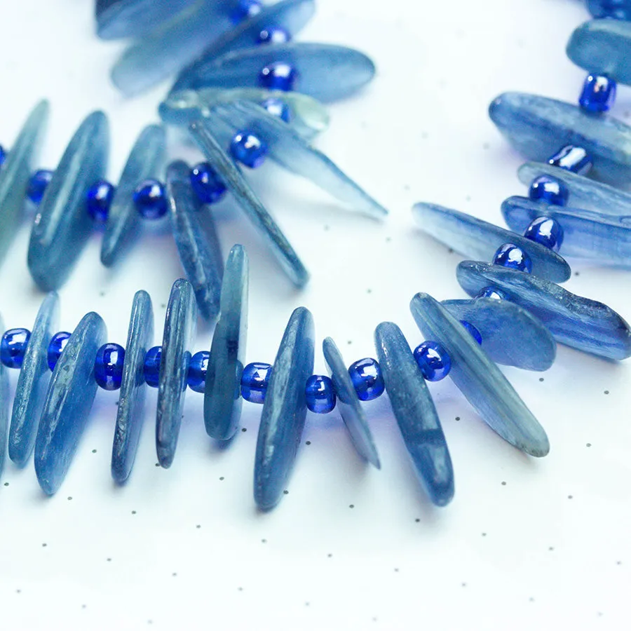 Blue Kyanite 5x10-20mm Top Drill Teeth - 15-16 Inch