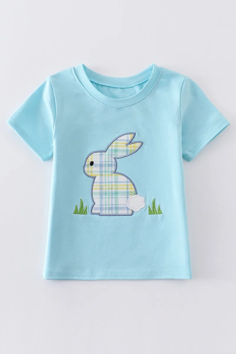 Blue rabbit applique boy top