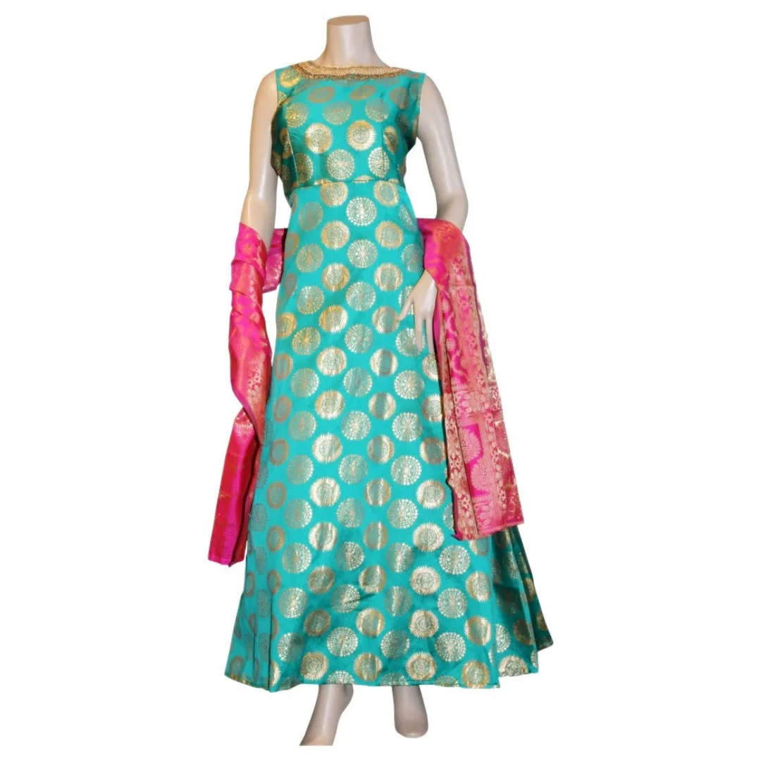 Brocade anarkali dress with hand embroidery