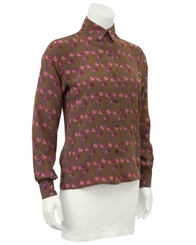 Brown Floral Silk Blouse