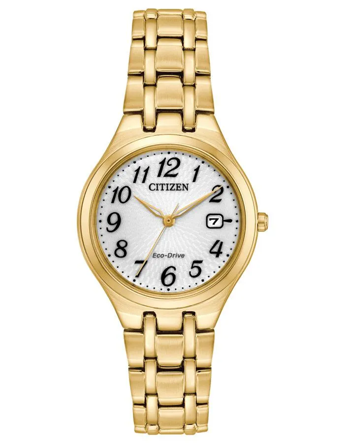 Citizen Womens Eco-Drive Corso Watch - White Dial - Gold-Tone - Bracelet - Date