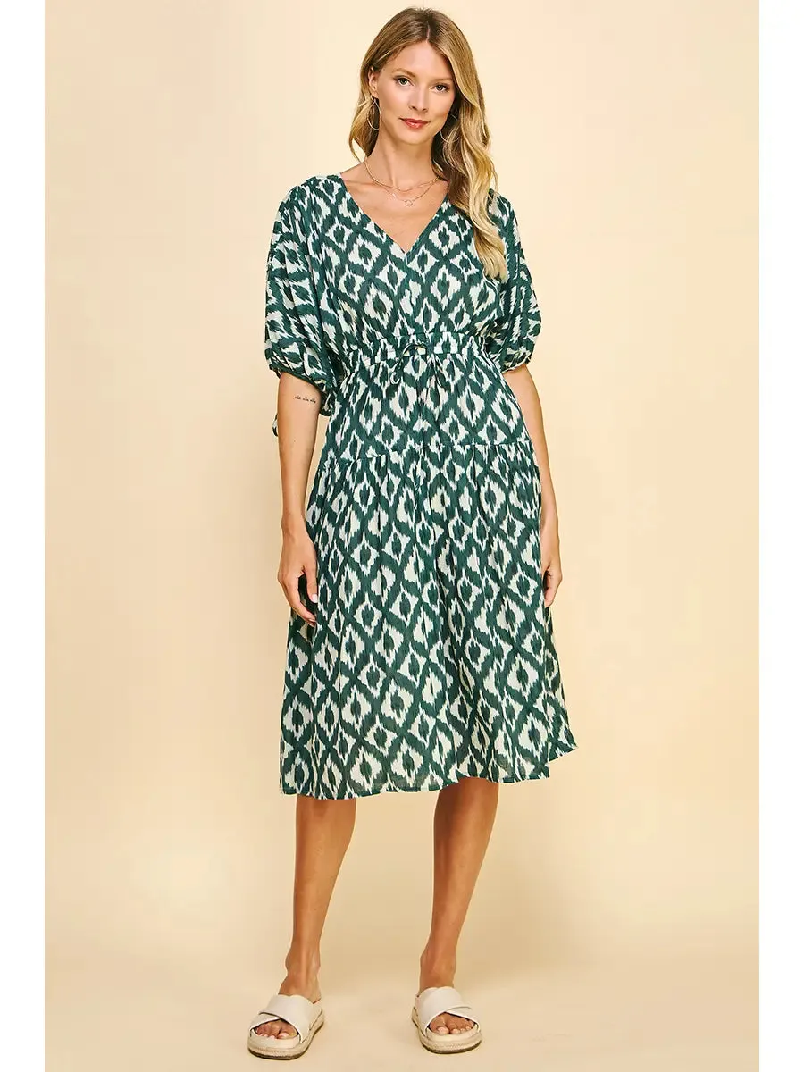 Dark Teal Print Midi Dress