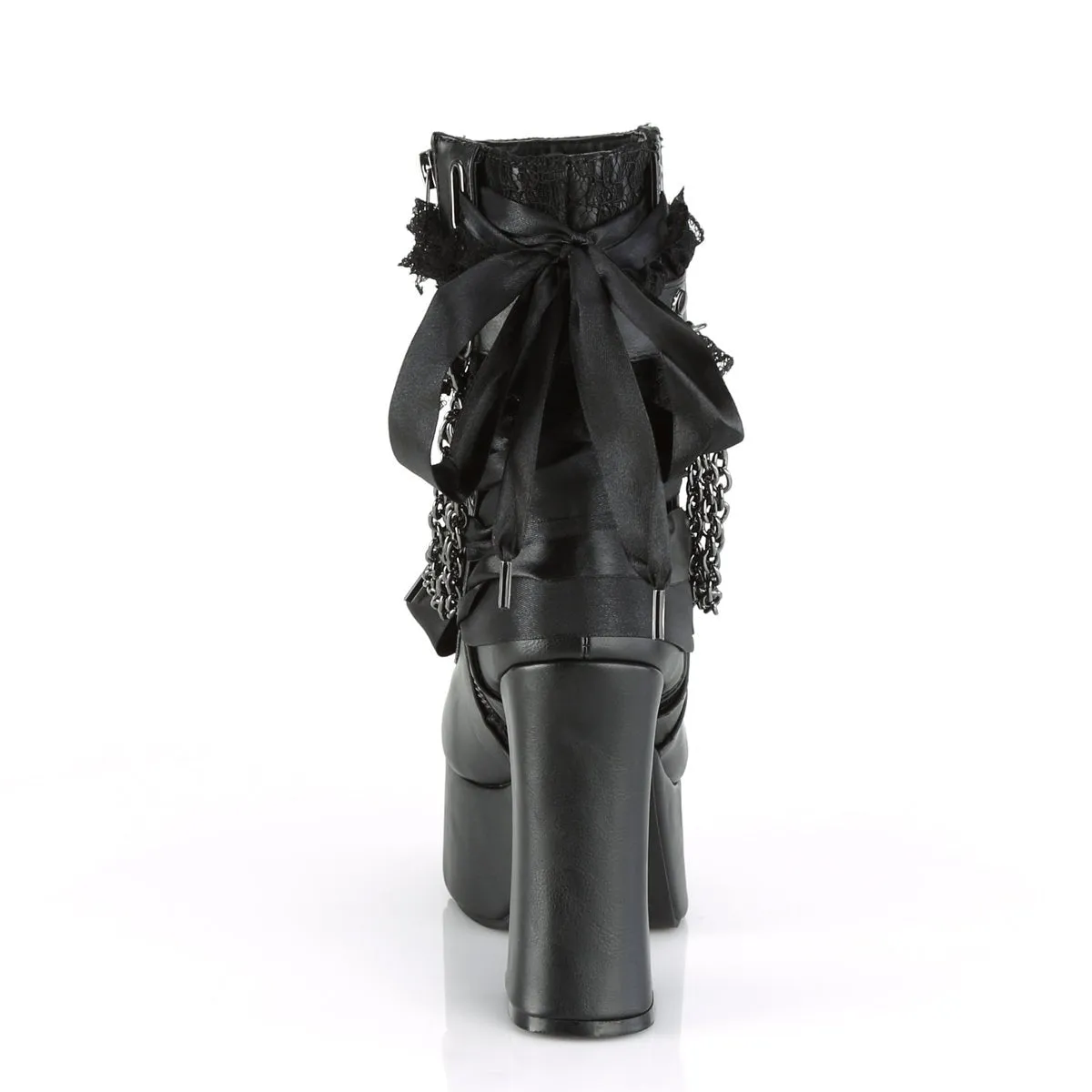 Demonia CHARADE-110 | Blk Vegan Leather & Lace Cover Ankle Boots