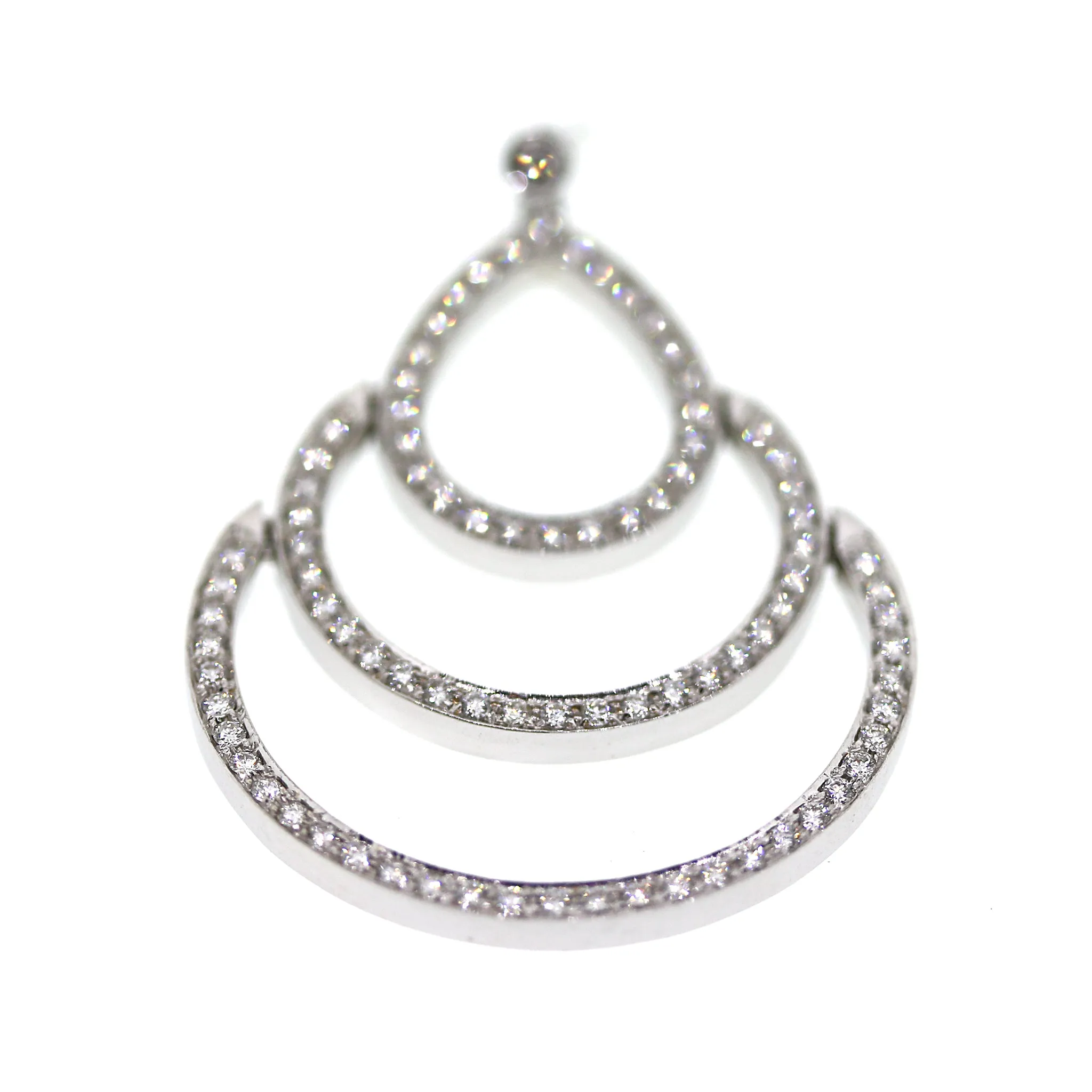 Diamond Triple Hoop Hanging Earrings in 14k White Gold