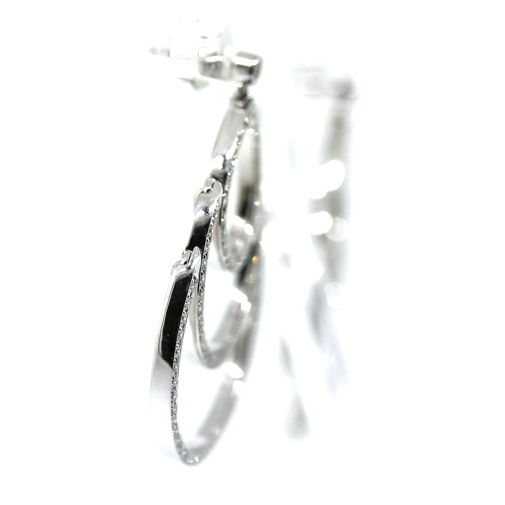 Diamond Triple Hoop Hanging Earrings in 14k White Gold