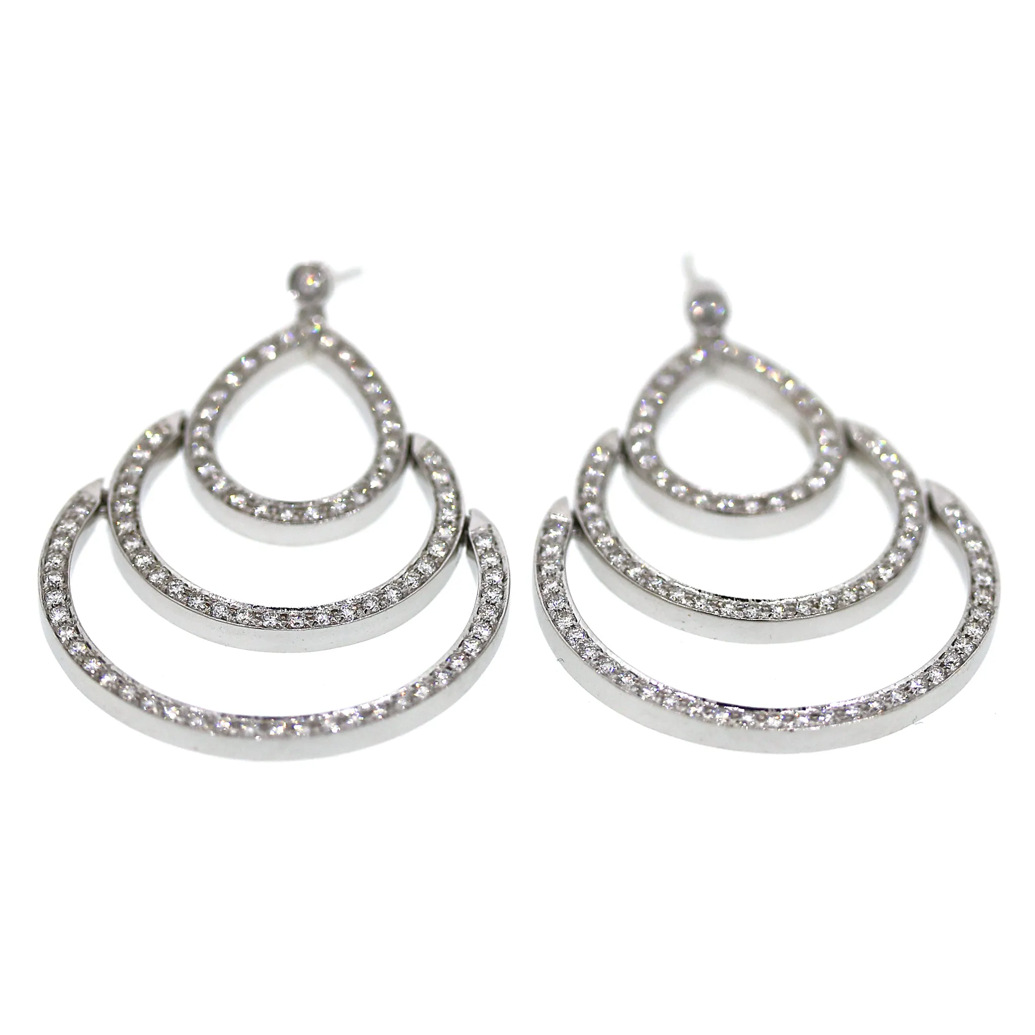 Diamond Triple Hoop Hanging Earrings in 14k White Gold