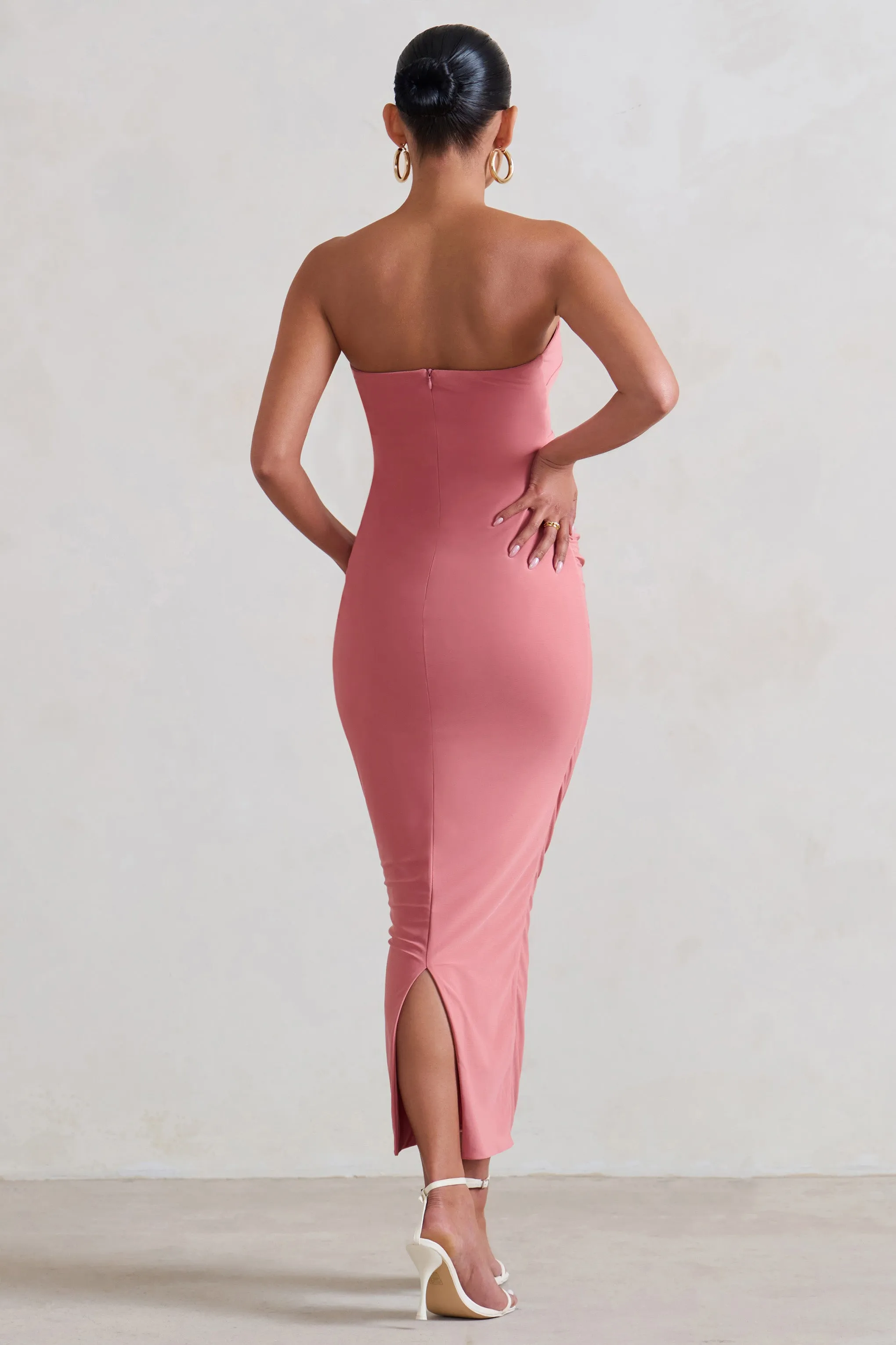 Evita | Pink Maternity Sweetheart Twist Detail Midi Dress