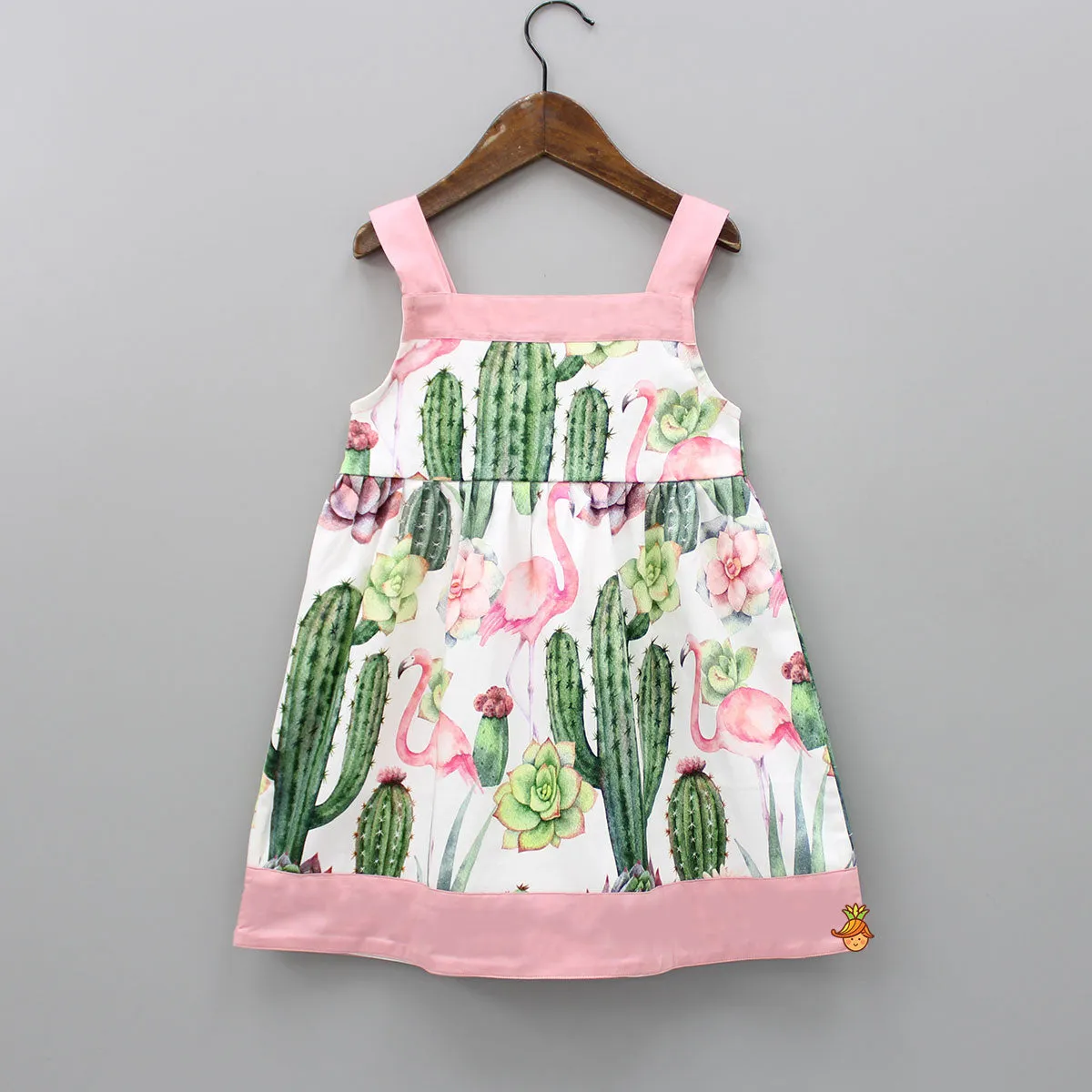 Flamingo And Cactus Printed Patch Pocket Detail Dress