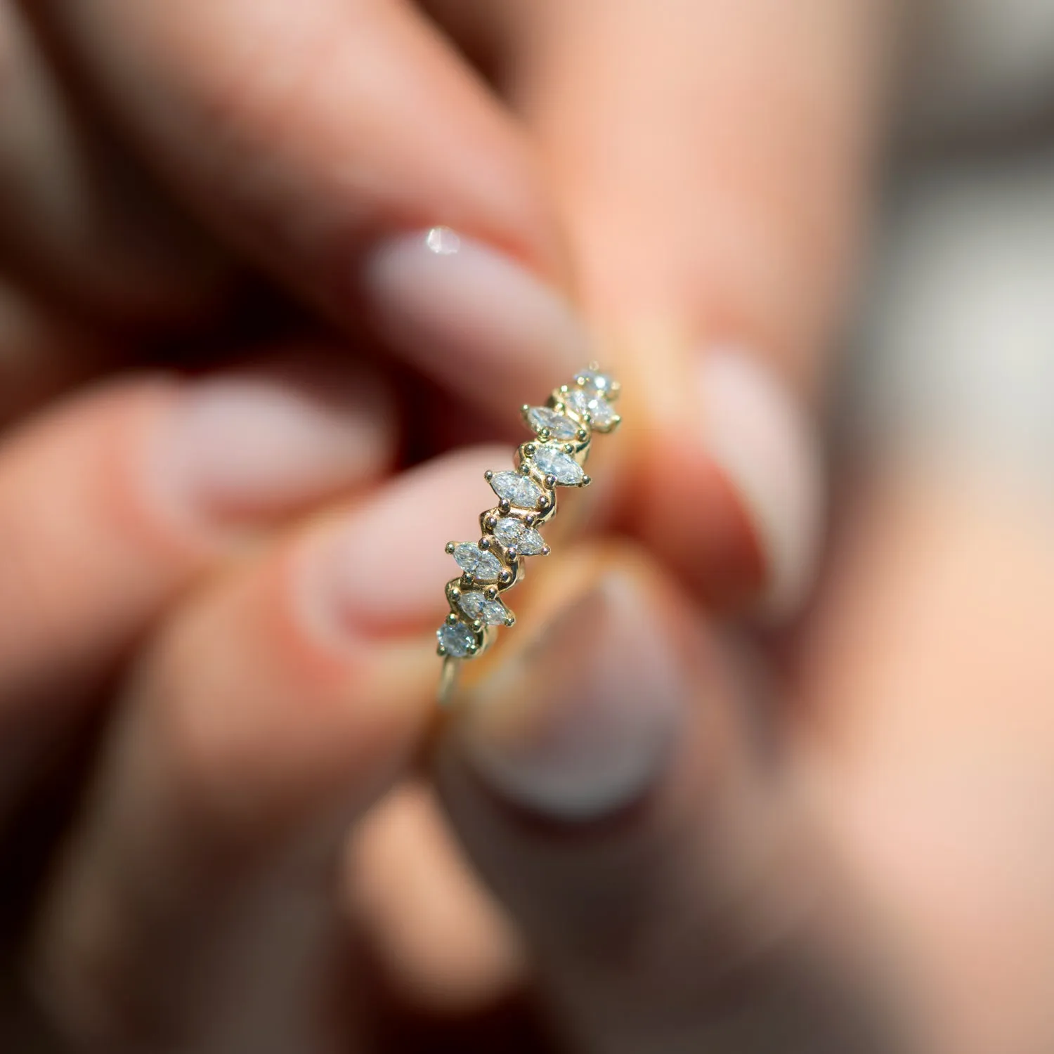 Floating Marquise Cut Cluster Ring with Nine Diamonds