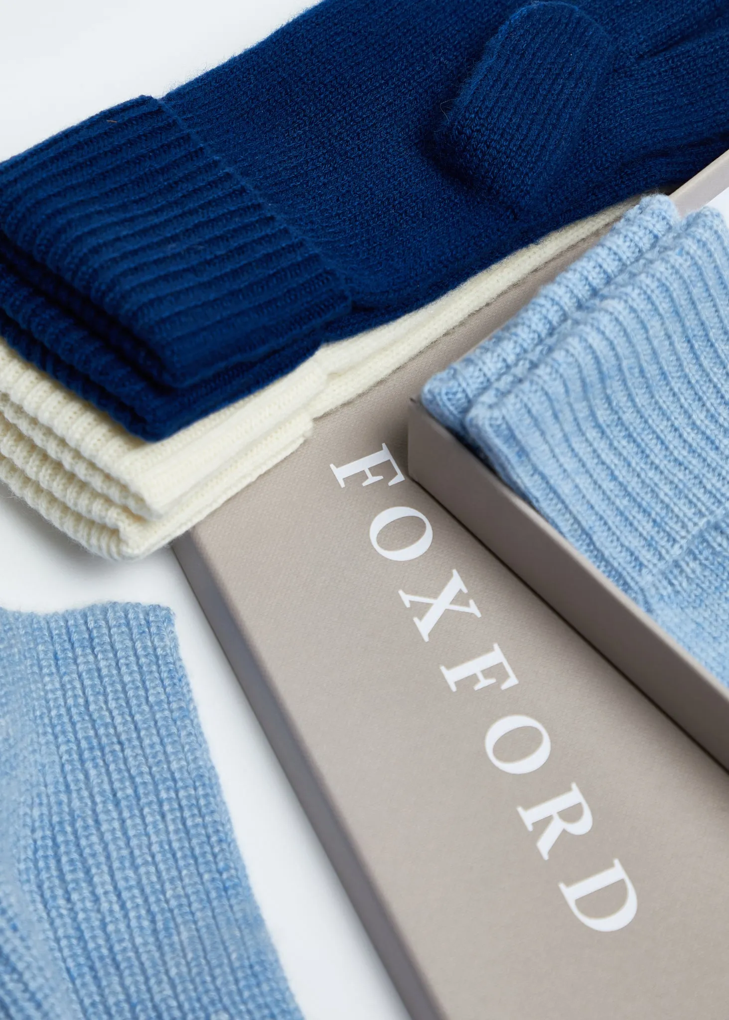 Foxford Blue Ribbed Cashmere Scarf