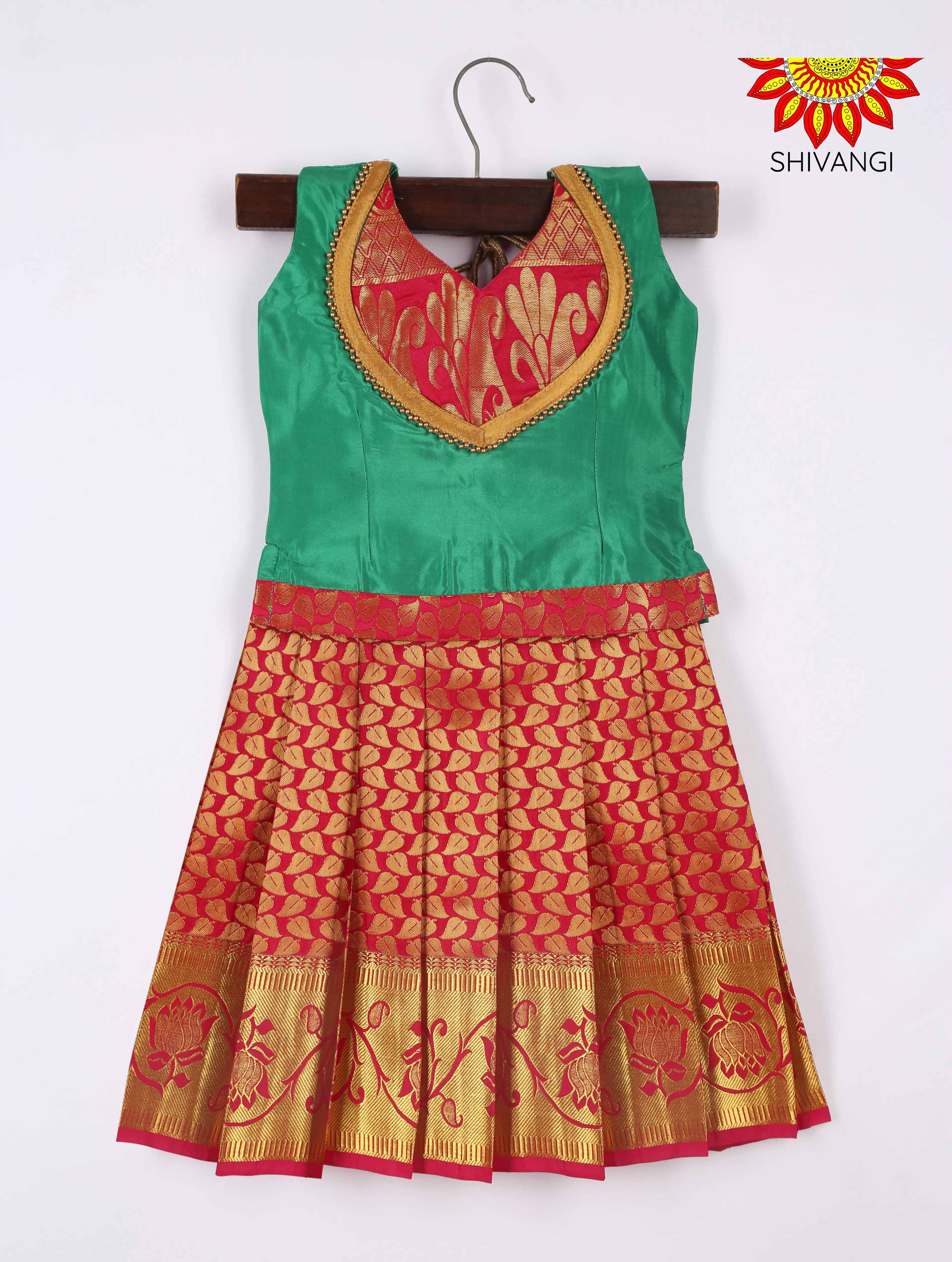 Girls Art Silk Pavadai Set Red 1 Year