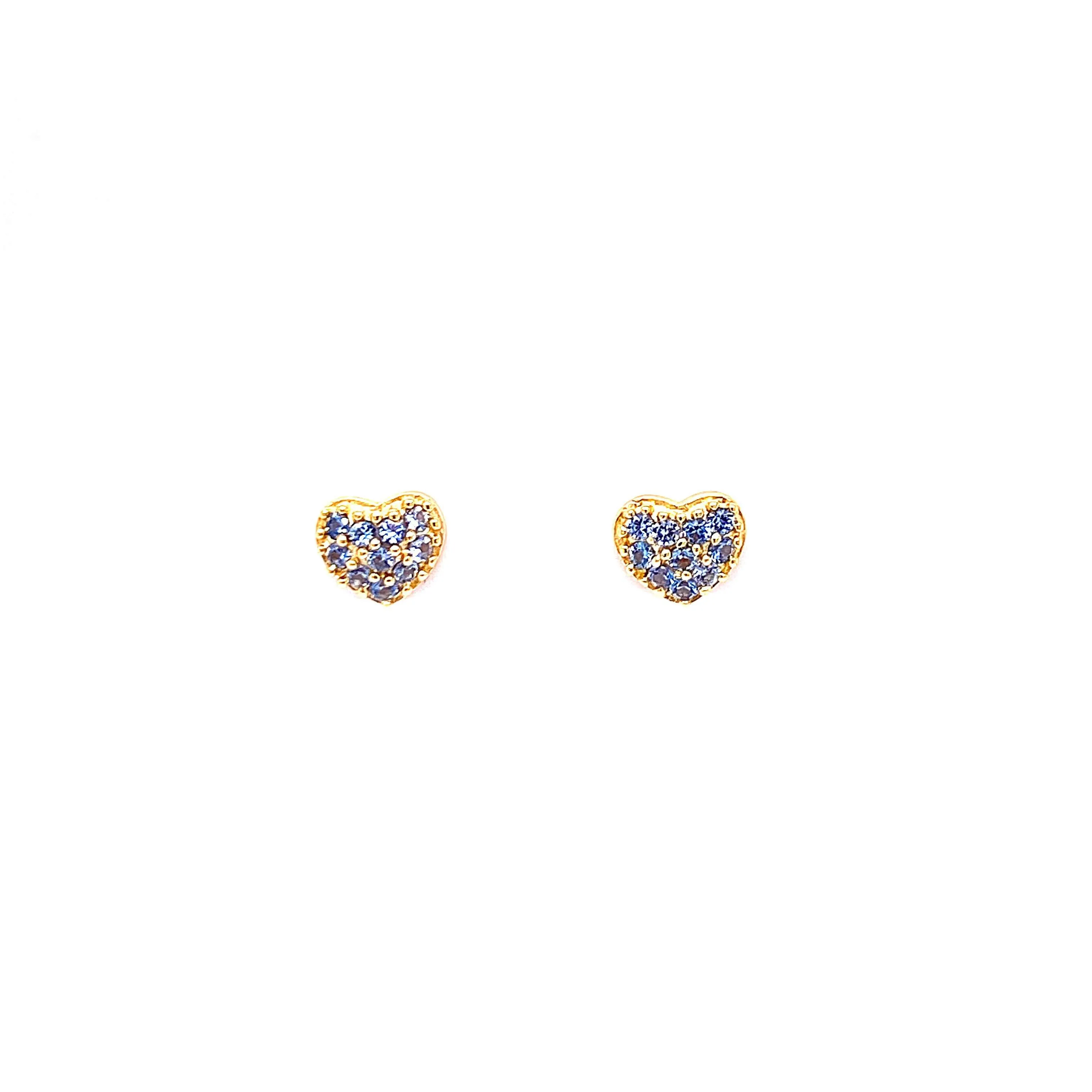 Gold Heart Stud Earrings With CZ Stones And Screw Back Post