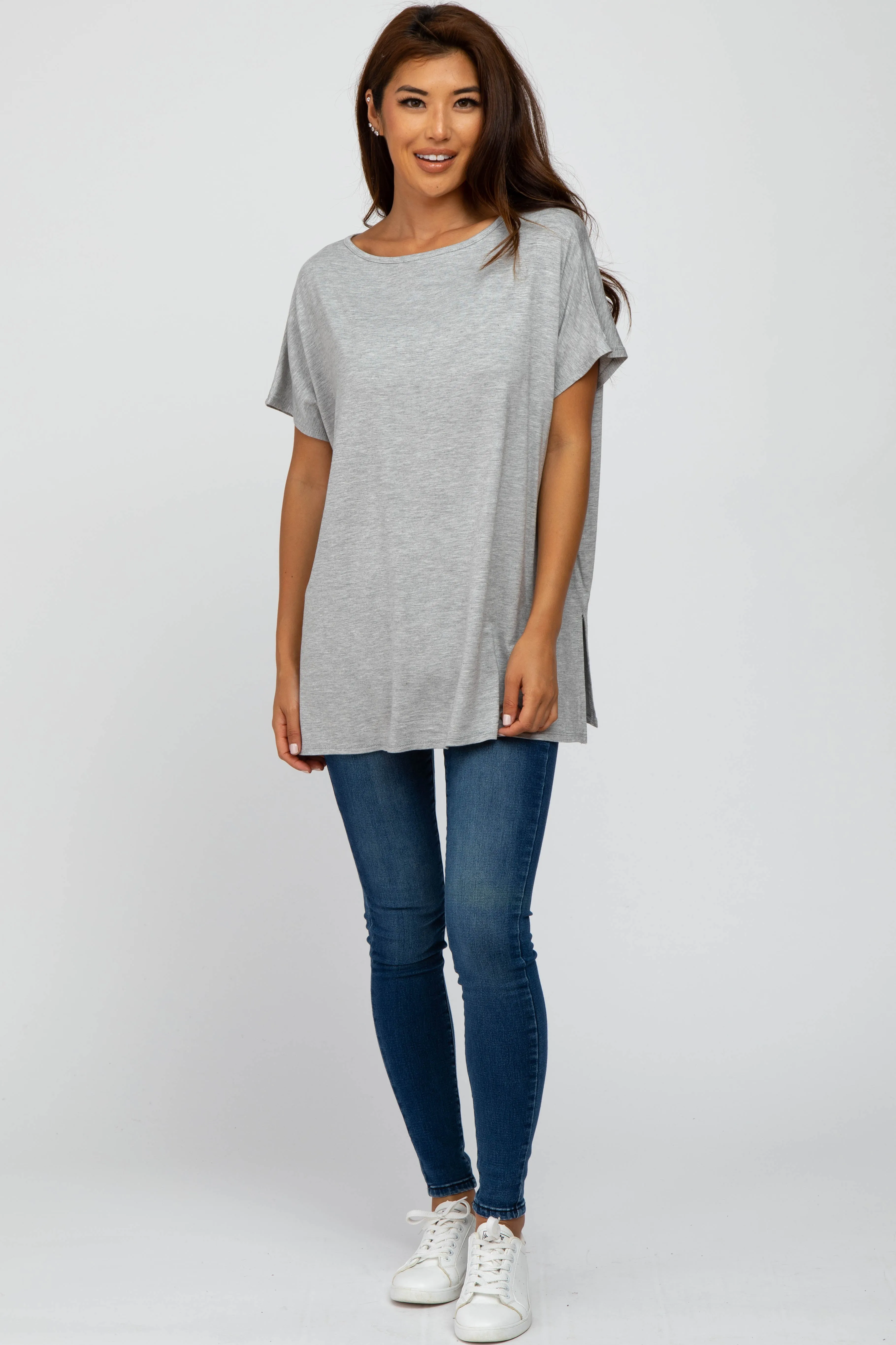 Heather Grey Short Sleeve Boatneck Top