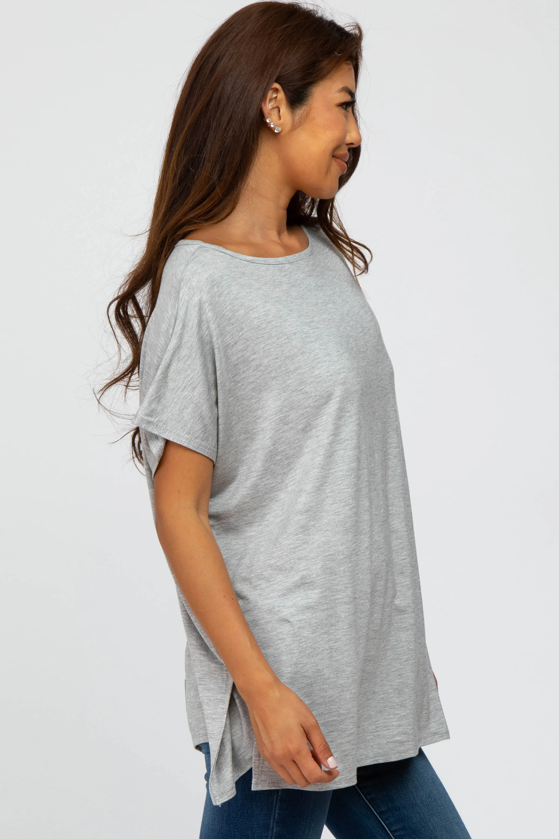 Heather Grey Short Sleeve Boatneck Top