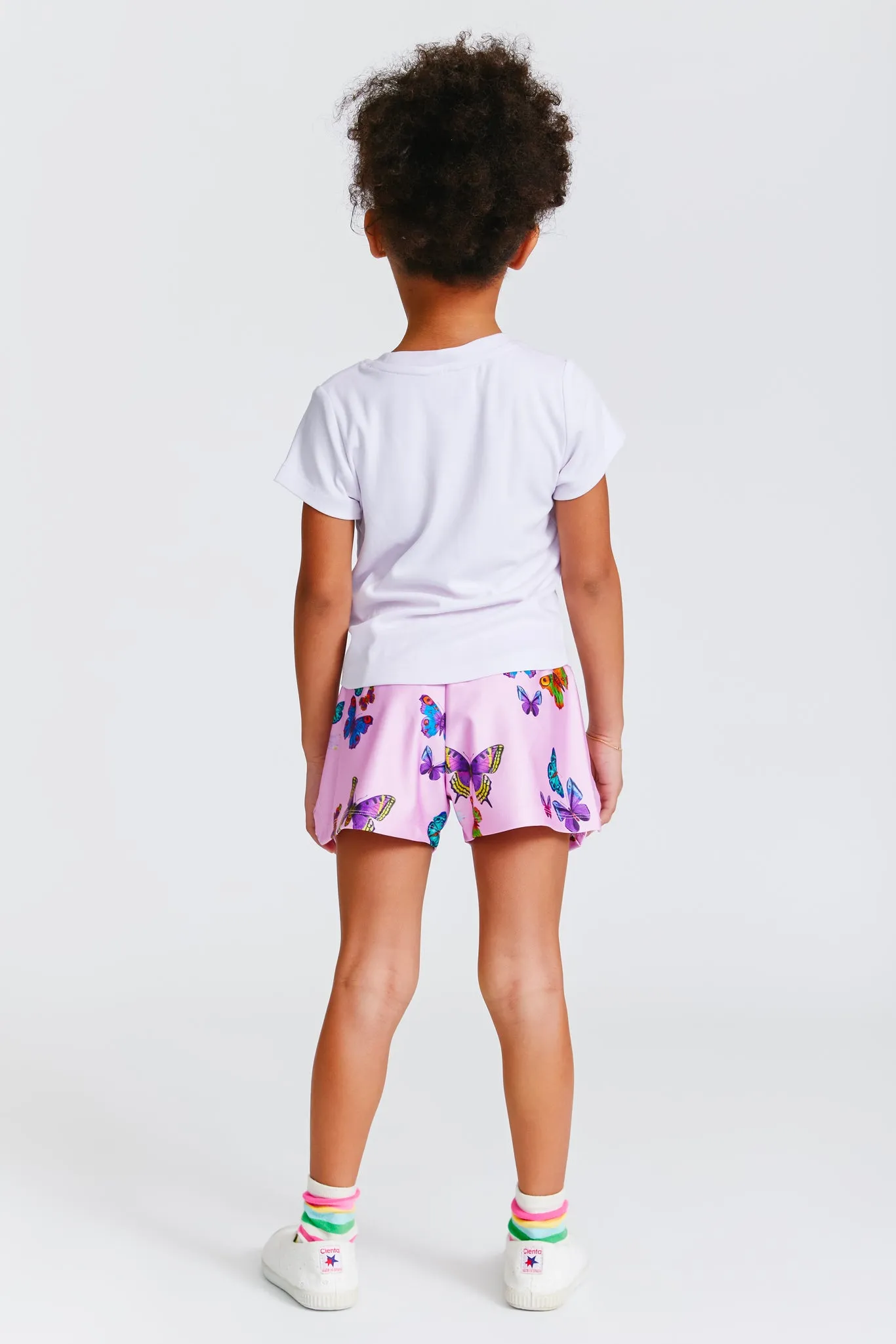 Kids Gym Shorts in Pink Neon Butterflies