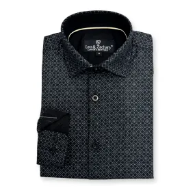 Leo & Zachary Boys Black Diamond Print Dress Shirt_ 5965