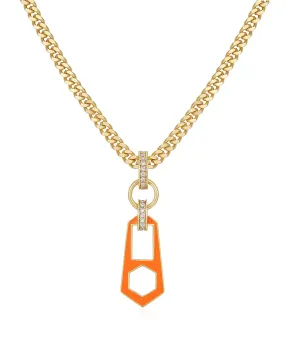 Mini Zipper Pendant Necklace- Neon Orange- Gold